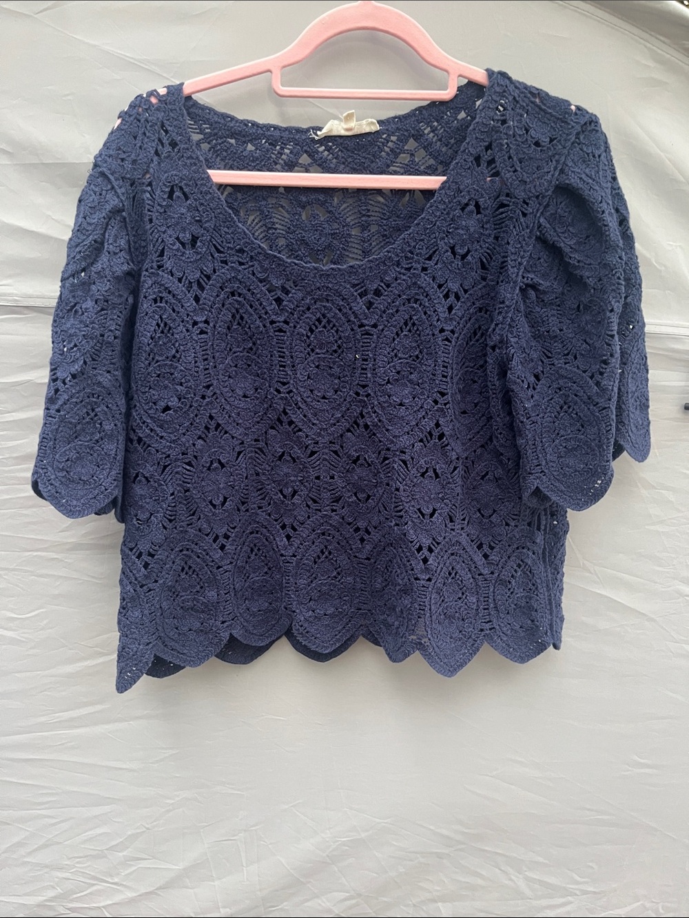 Solitaire Navy Crochet Lace Scoop Neck Top